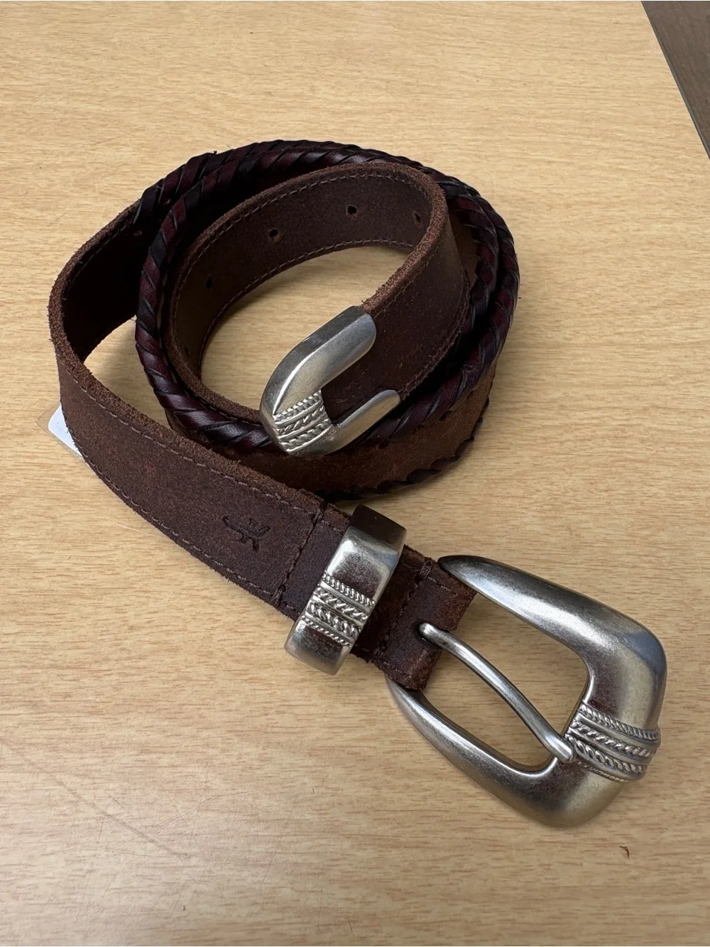 Frye Wm’s Whipstitch Edge Brown Leather Belt NWOT Sz S